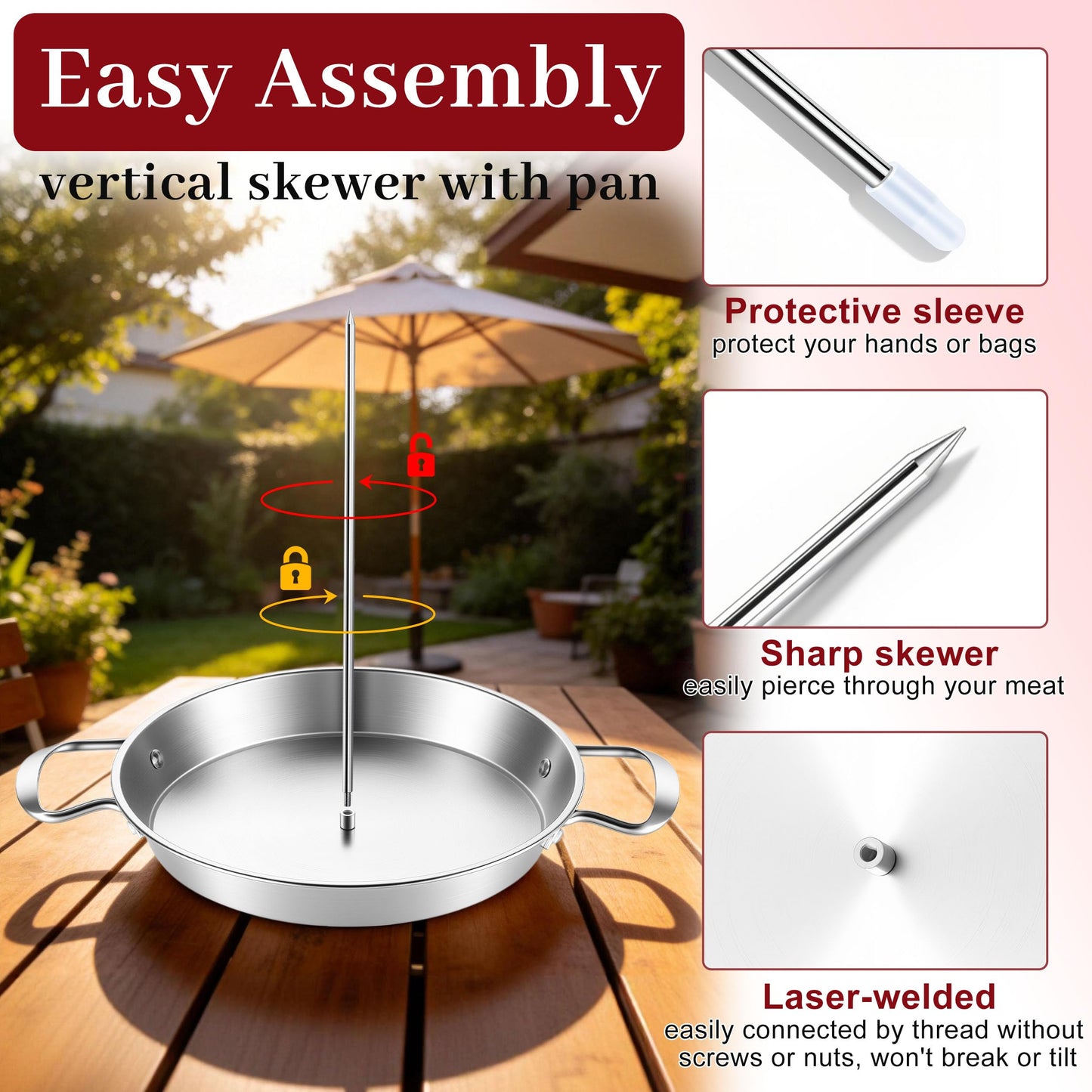 Al Pastor Skewer for Grill, HaSteeL Stainless Steel Shawarma Pan, Vertical Skewer Stand with 3 Removable Spikes(8"/10"/12") & Brush, Ideal for Tacos Al Pastor, Gyros, Shawarma Kebabs, Dishwasher Safe