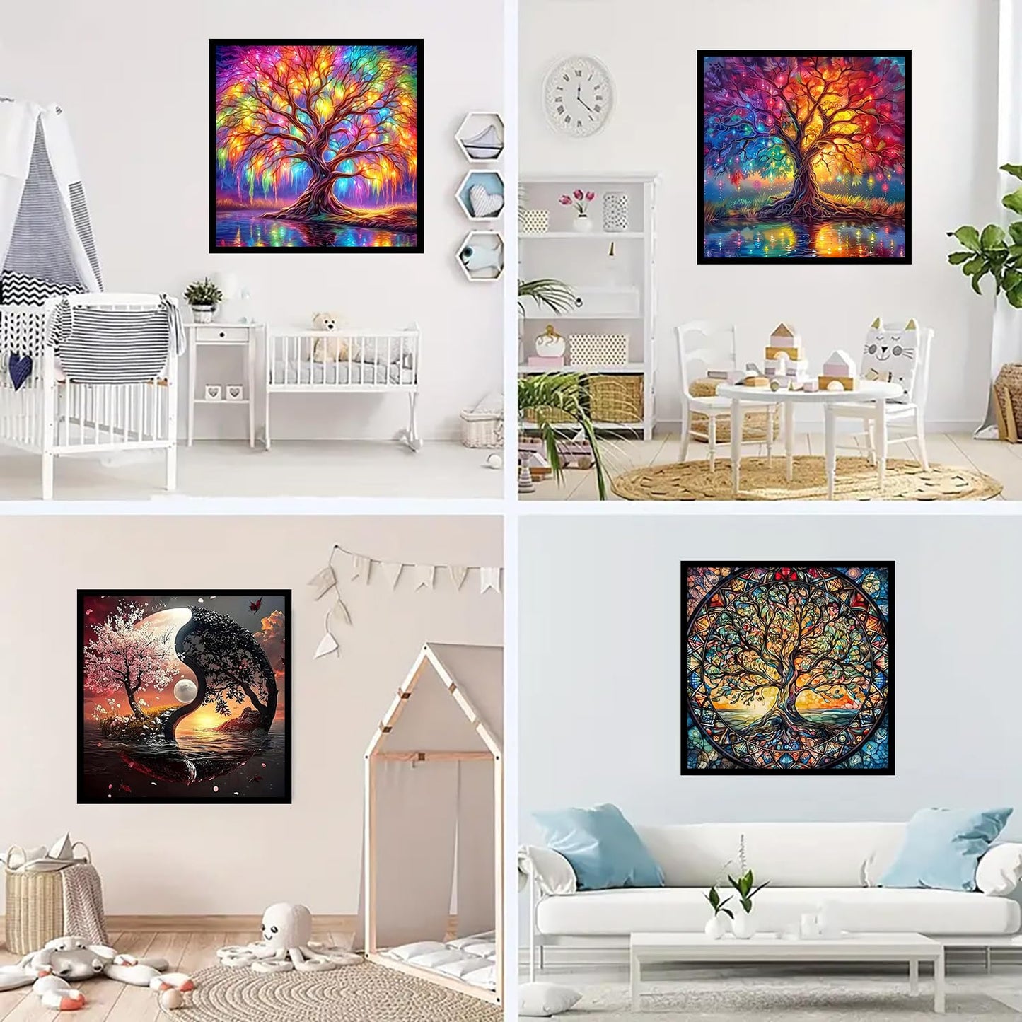 mrpwnle 4 Pack Tree of Life Diamond Art Kits for Adults - Tree of Life Diamond Painting Kits for Adults Beginners, 5D Round Full Drill Diamond Art Dots Gem Art Kit for Home Wall Decor 12x12in