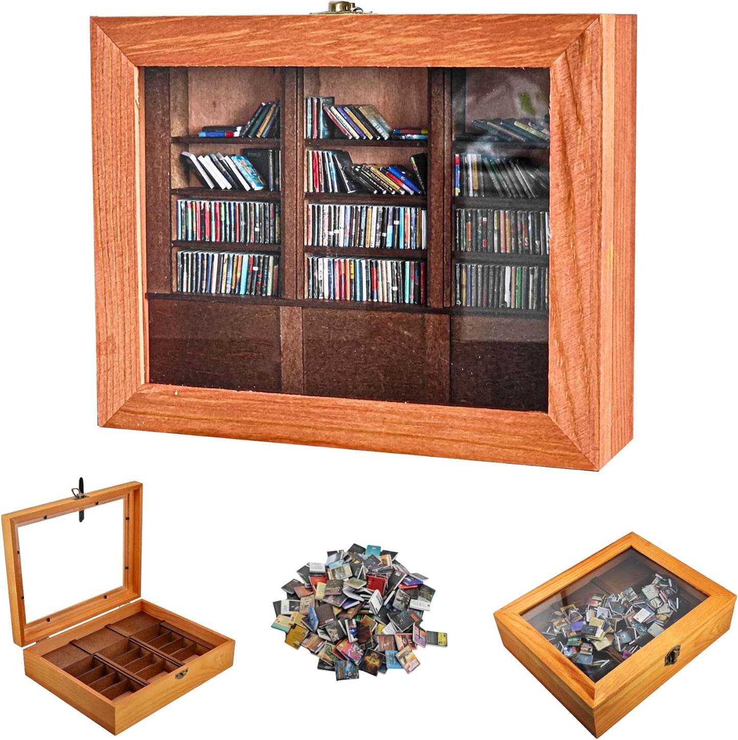 200 9.84 7.87 Inches Anxiety Bookshelf with Unique Miniature Books - x - Creative Display and Relaxation Decor, Shake