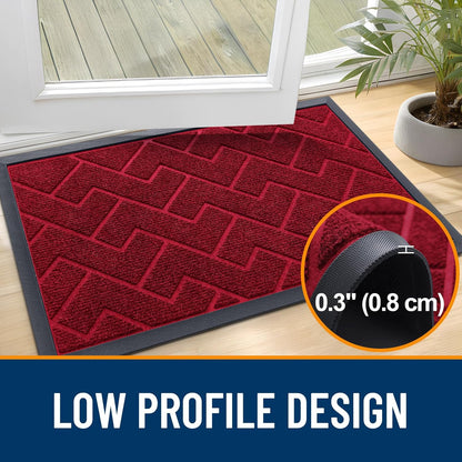 OLANLY Waterproof All-Season Front Door Mat - Sturdy Natural Rubber, Easy Clean Herringbone Design (Wine Red, 47x17)