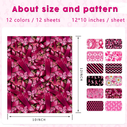 Tintnut Black Pink Ribbon Sublimation Ink Transfer Sheets - 12 Sheets 12"x10"Pink Ribbon Pattern Sublimation Transfer Paper Bundle for DIY Mugs, Tumblers, Key Chain, T-Shirts
