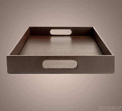 17.5"x12" Home Redefined Beautiful Modern Elegant Rectangle Classic Brown Faux Leather Decorative Tray Ottoman Coffee