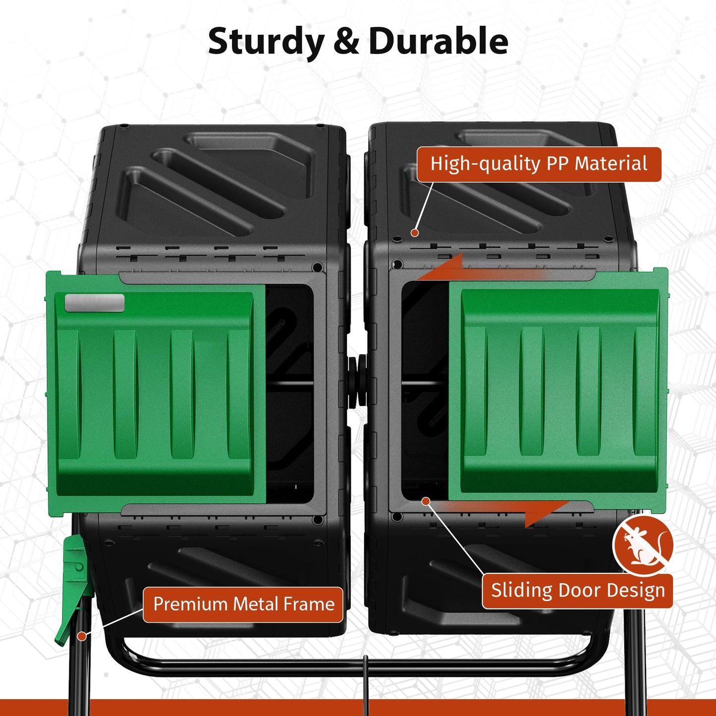 Compost Bin Outdoor, 2 Separate Tumbling Chambers, 37Gal Lagre Compost Tumbler with Sliding Door and Aeration System, 360° Rotating, Tumbling Composter Bin for Kitchen, Garden, Yard, Black Green