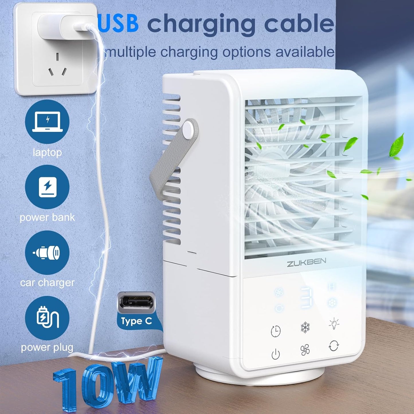 Portable Air Conditioners, Mini Air Conditioner with 90° Oscillation, 3 Speeds, 1000ml Evaporative Cooler for Room