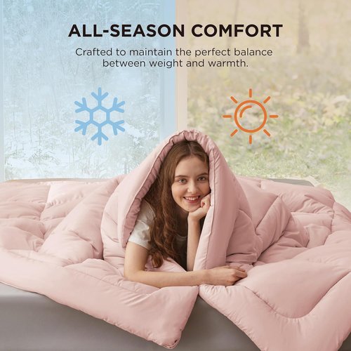Bedsure Comforter Duvet Insert - All-Season Quilted Down Alternative Blanket, Pink Full Size 86 x 82 Inches