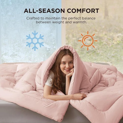Bedsure Comforter Duvet Insert - All-Season Quilted Down Alternative Blanket, Pink Full Size 86 x 82 Inches