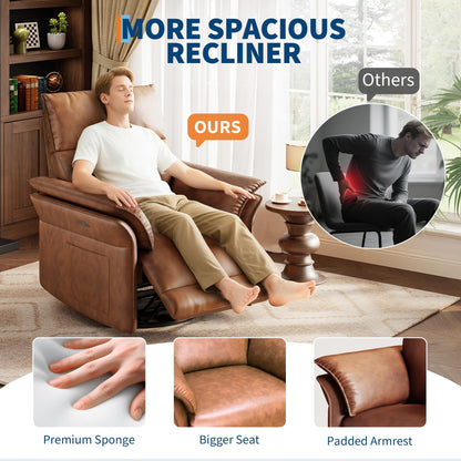 GAOMON Swivel Rocking Recliner Chair, Manual Leather Recliner Glider with Lumbar Support & Padded Armrest, Comfortable Rocker Nursery Single Sofa for Living Room and Bedroom (Walnut)