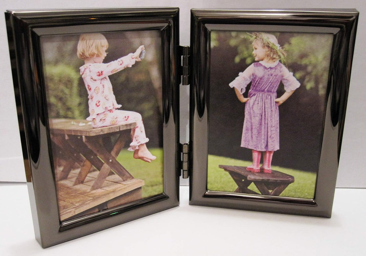 EXP Black Hinged Double Metal Picture Frame, 2.5x3.5, Tabletop or Wall Hang
