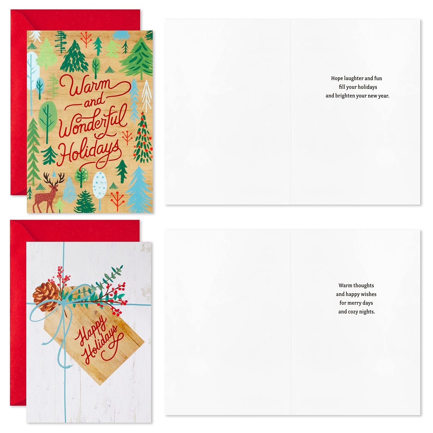Hallmark Boxed Christmas Cards Assortment, Rustic Happy Holidays (4 Designs, 16 Cards and Envelopes)