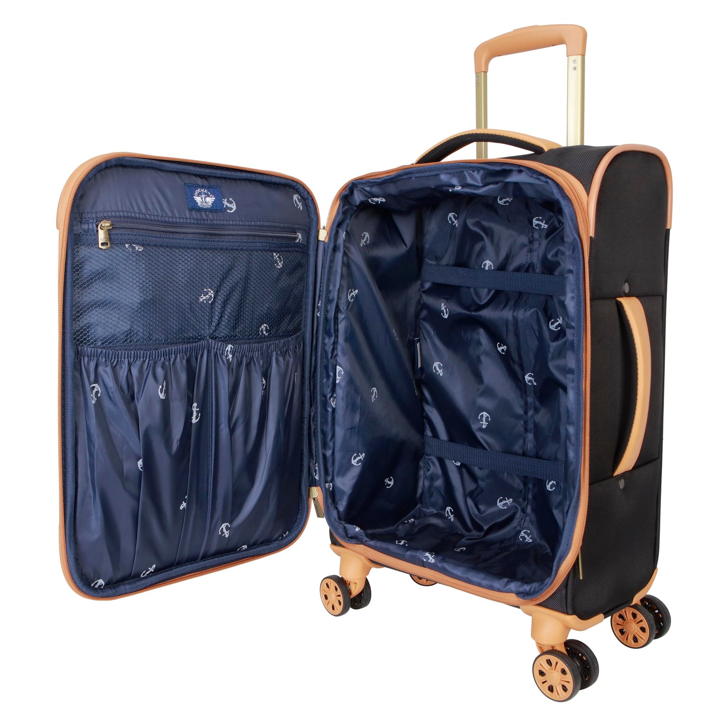 Dockers Seahorse Softside Expandable 8-Wheel Spinner Travel Checked Luggage, 3-Piece Set, Black