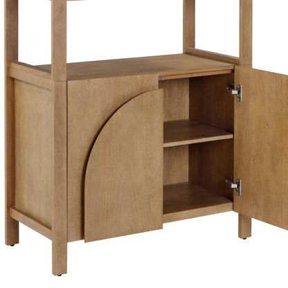 Nathan James Iris 3 Tier Bookshelf, Arched Bookcase Cabinet, Solid Wood Bookcase with Cabinet Base, Boho Bookshelf in Unbrushed Light Brown Finish, Set of 3