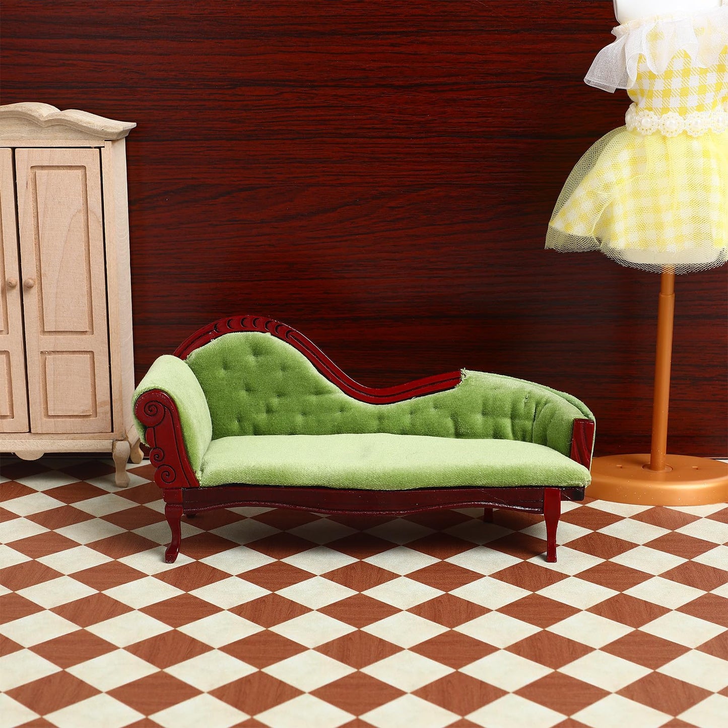 ABOOFAN 1:12 Scale Dollhouse Furniture, Victorian Miniature Couch with Carved Wood Frame, Miniature Sofa for Dollhouse Living Room Display