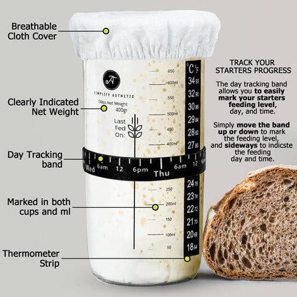 Premium Banneton Bread Proofing Basket - A Complete Sourdough Bread Baking Kit - Bread Baking Supplies - Sourdough Starter Jar Kit