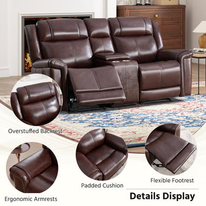 ANJ Premium Genuine Manual Reclining Sofa Set, Included Single Recliner Chair and Loveseat 2-Seater Couch Set of 2 with Hidden Storage& Cup Holders, 3-Piece Living Room Furniture Set, Rust Brown