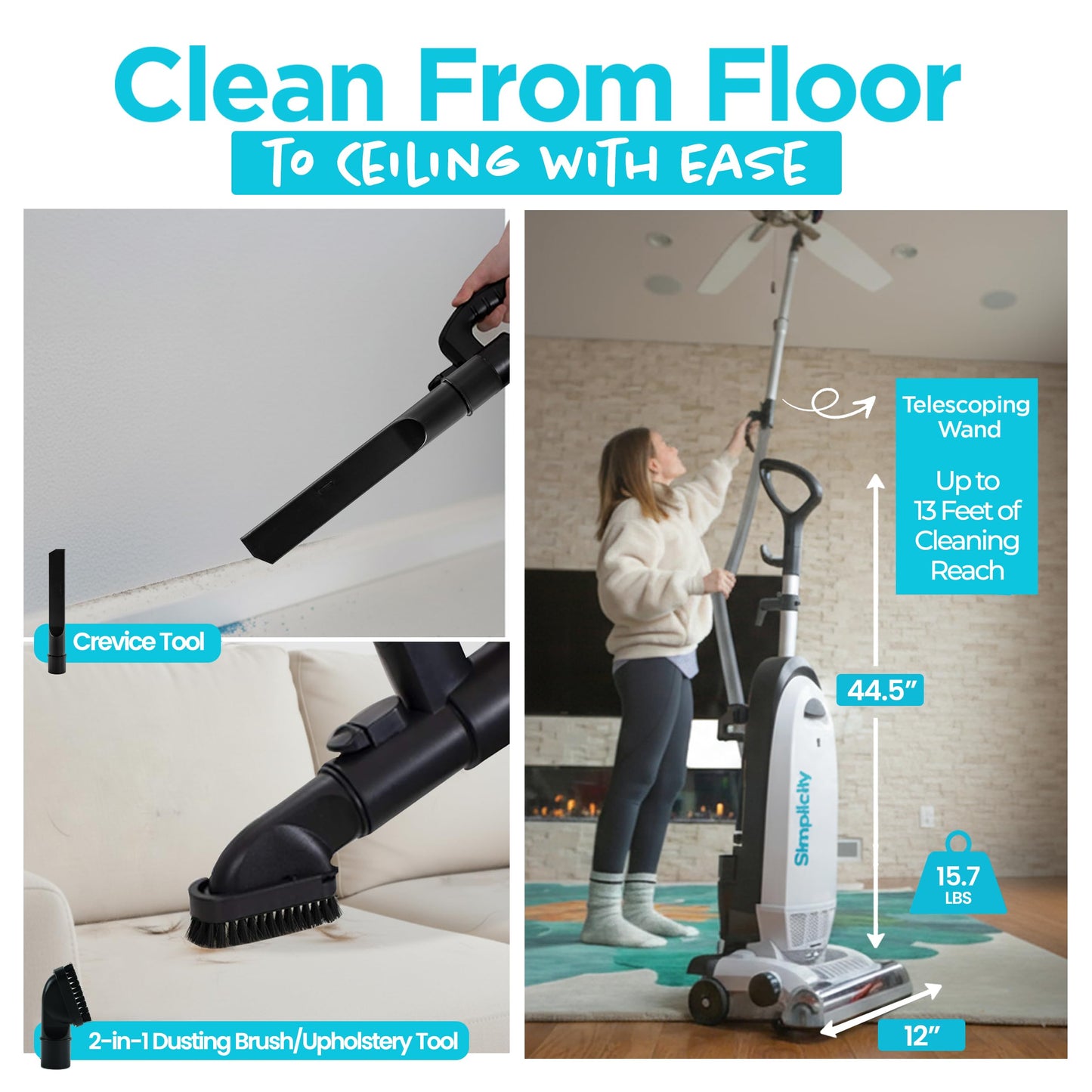 Simplicity Vacuums Allergy Bagged Vacuum Cleaners for Home, Carpet, Rugs, and Hardwood, Multi Surface Upright Vacuum Cleaner with Certified HEPA Vacuum, Pet Vacuum, S20EZM
