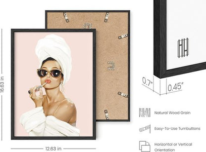 Haus and Hues Pink Framed Wall Art - Audrey Hepburn Glam Decor | Makeup Design, 12x16 Inches
