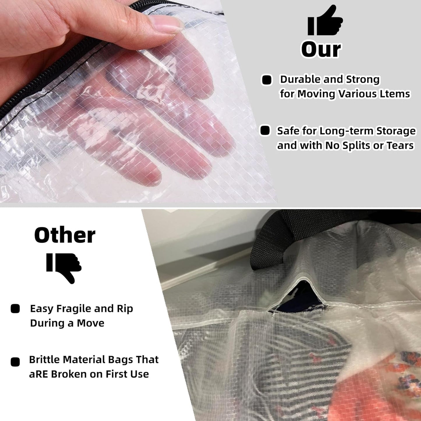Skiennix Clear Storage Bags - 6 Pack with Zipper & Handles | Ideal for Closet, Moving & Underbed Organization