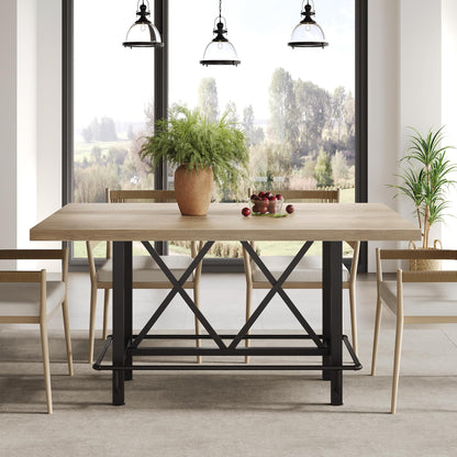 LITTLE TREE 63-Inch Industrial Bar Table with Metal Footrest, Counter Height Pub Table for Kitchen, Home Bar & Entertaining (Rustic Gray)
