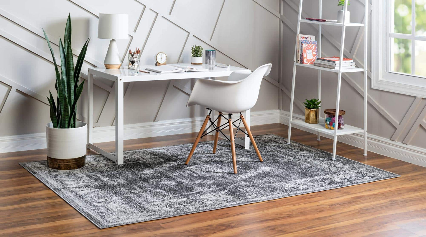Unique Loom Aarhus Collection Vintage Border Area Rug (10' 0 x 13' 0 Rectangular, Charcoal/Ivory)