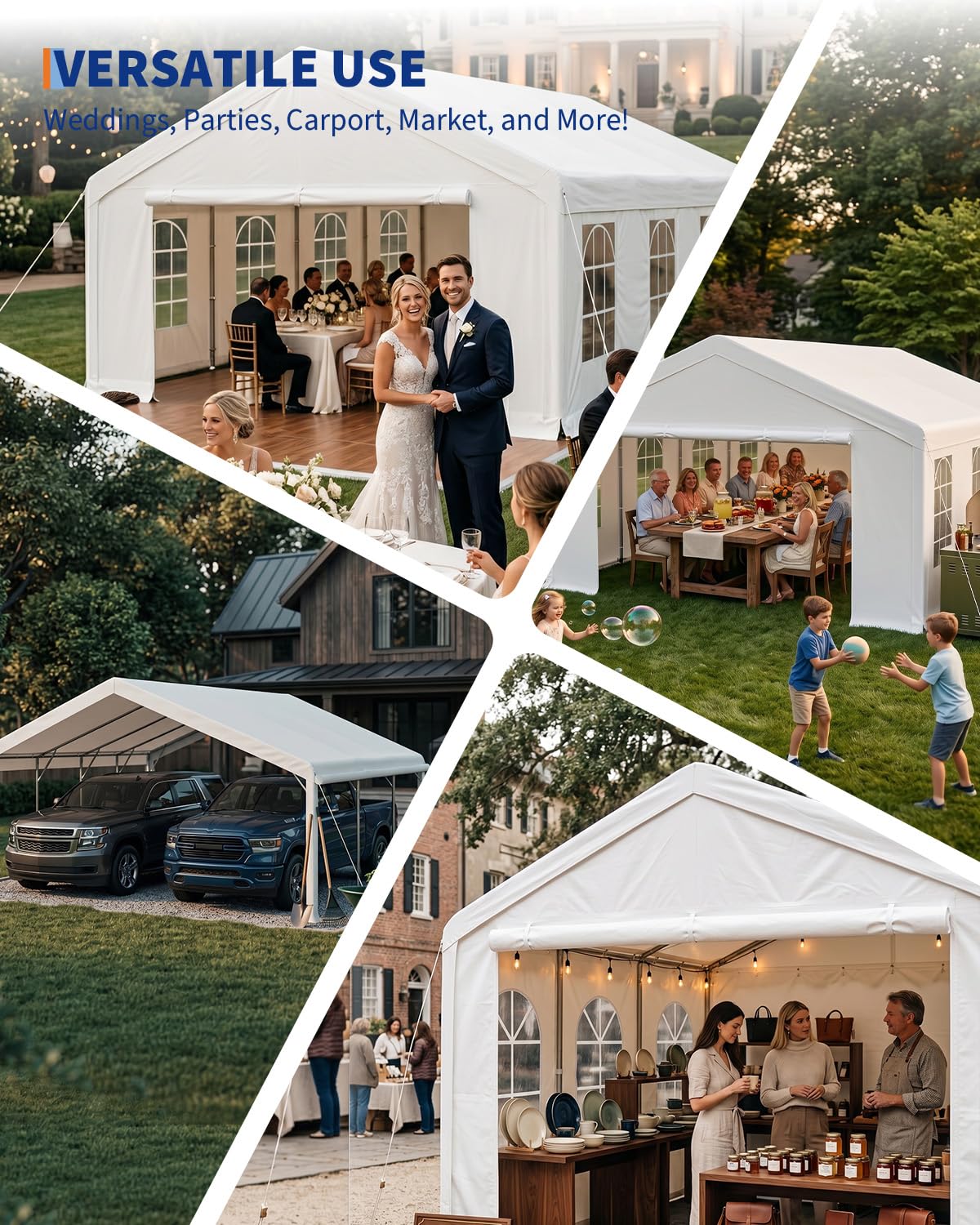 20x33 ft Heavy Duty Party Tent, Upg20x33 ft Heraded Galvanized Steel Frame Outdoor Canopy, with Mesh Screen & PE Roll-Up Double Doors, Removable Sidewalls and Windows, Wedding Event Commercial Carport