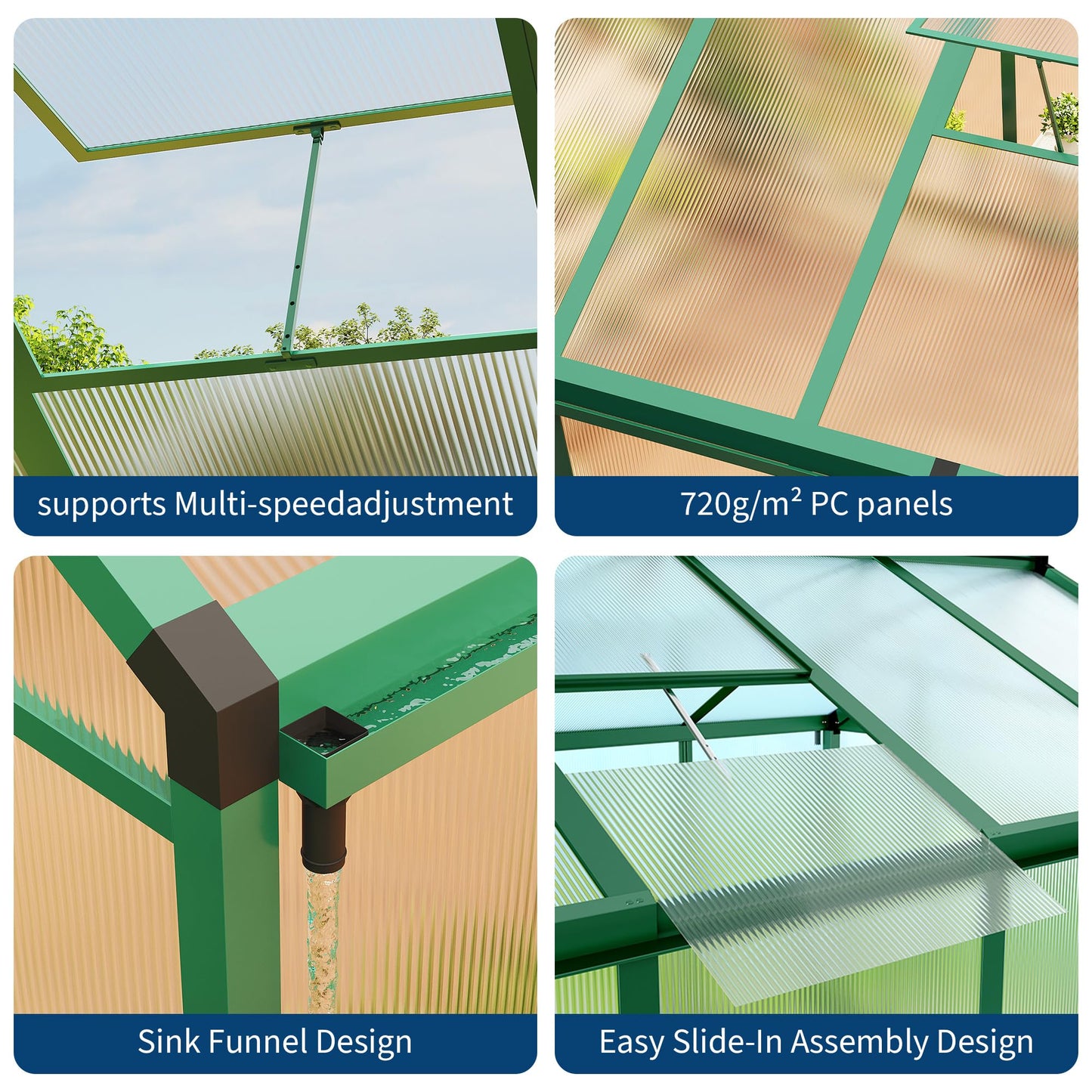 8x10 FT Greenhouse for Outdoors, Polycarbonate Greenhouse with Roof Vent, Ground Nails, Lockable Push Door, Aluminum Large Walk-in Green House for Outside Garden Backyard, Patio, Lawn, Green