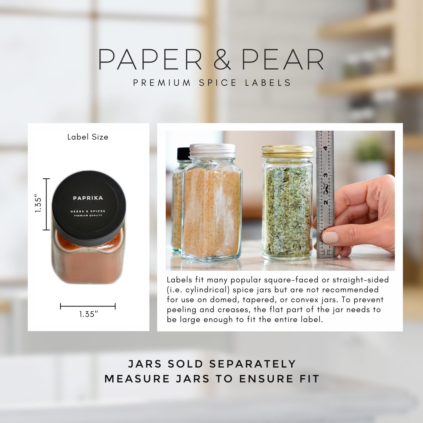 Modern Style Round Black Spice Labels Stickers Preprinted Waterproof by Paper & Pear - Oil Resistant Kitchen Pantry Labels for Home Improvement - 1.35 Inches Pantry Stickers - Set of 80 (No Jars)