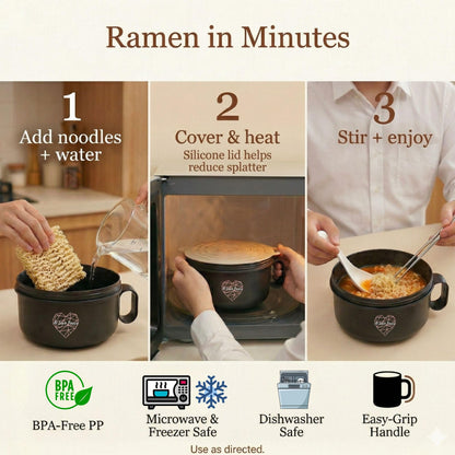 AI LOVE PEACE Microwaveable Ramen Noodle Bowl Cooker 40oz for Ramen, Rice, Pho, Soup, and Pasta, Dishwasher Safe and Portable, Ideal for Home, Office, Dorm, or Gift (Red)