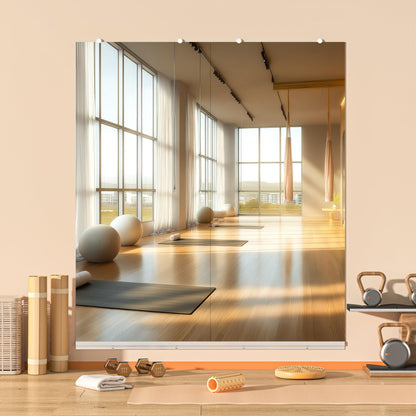 Hasipu Home Gym Mirror, 71"x32" Each, 2-Pack Frameless Wall Mounted Mirrors with Glass Clamps & 2 Aluminum Rail, Large Body Mirror for Home Gym, Yoga Studio, Bedroom, Silver Tempered Glass