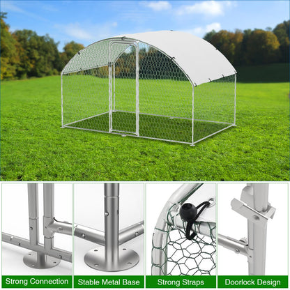 Large Metal Chicken Coop, Outdoor Chicken Runs for Yard with Cover,Large Chicken Run with Upgrade Tri-Supporting,Waterproof and UV-Resistant,Walk-in Poultry Cage for Farm Yard(9.8'l x 6.5'w x 6.5'h)