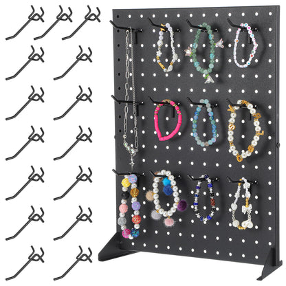 Xaajooio Metal Pegboard Display Stand with 15 Hooks 17x13 Inch Black Tabletop Retail Ornament Display Rack for Jewelry, Accessories, Keychains, Craft Shows, Vendors, Boutiques, and Events