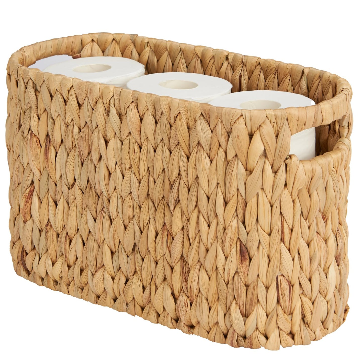 ELONG HOME Toilet Paper Storage Basket, Water Hyacinth Wicker Storage Holder for 6 Rolls Toilet Paper with Built-in Handles
