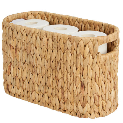 ELONG HOME Toilet Paper Storage Basket, Water Hyacinth Wicker Storage Holder for 6 Rolls Toilet Paper with Built-in Handles