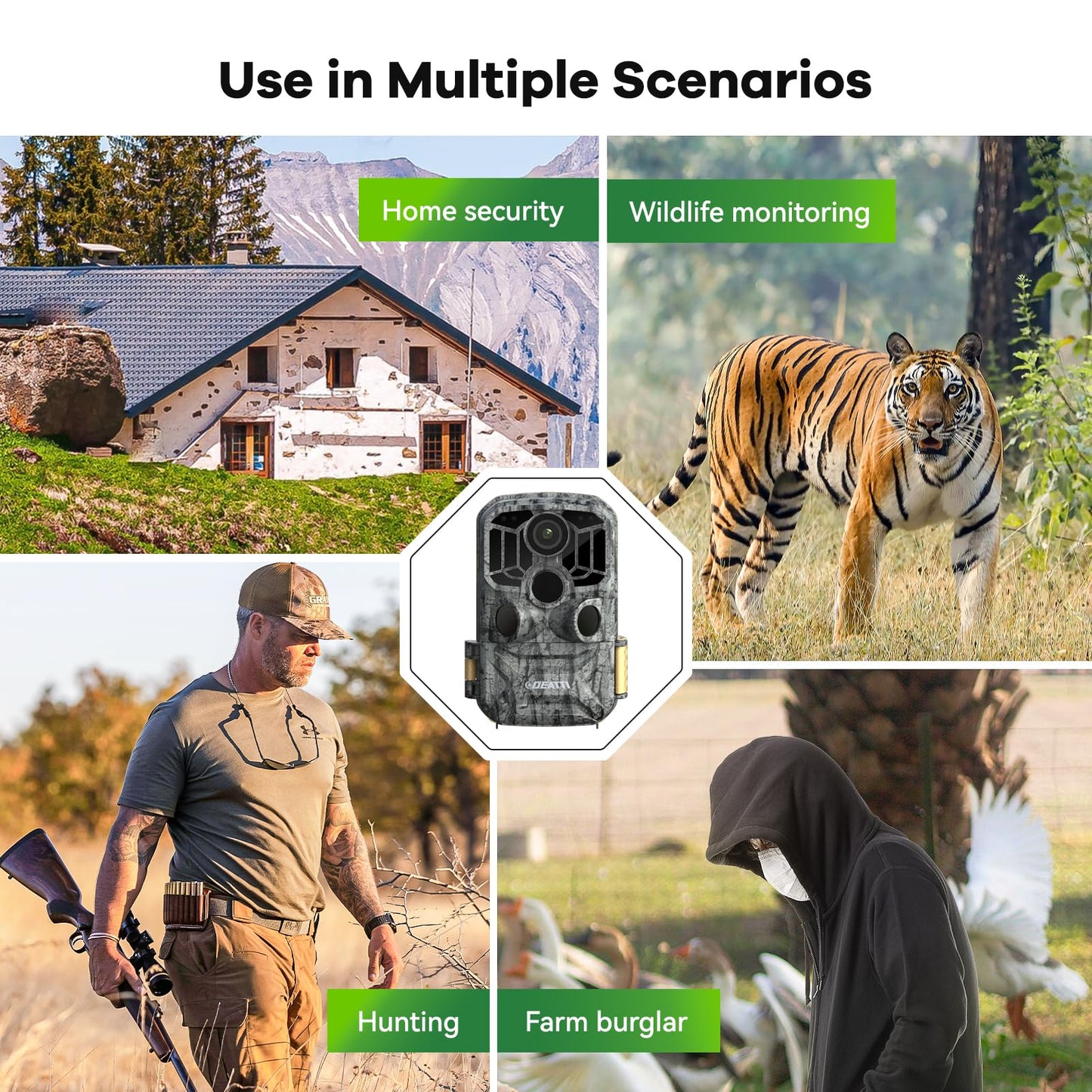 DEATTI Trail Camera 48MP 4K Game Camera with 8 Batteries 32GB SD Card,WiFi Bluetooth Connection,Trail Cameras with Night Vision Motion Activated Waterproof for Wildlife Deer Outdoor 0.1s Trigger Time