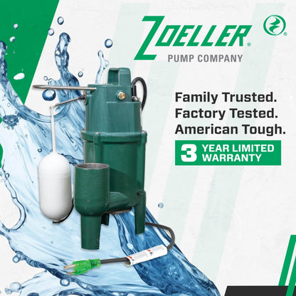 Zoeller M802- Automatic Grinder Pump – Residential Sewage Grinder Pump System - Heavy-Duty Cast Iron Wastewater Pump with High-Torque Cutting System - 115V
