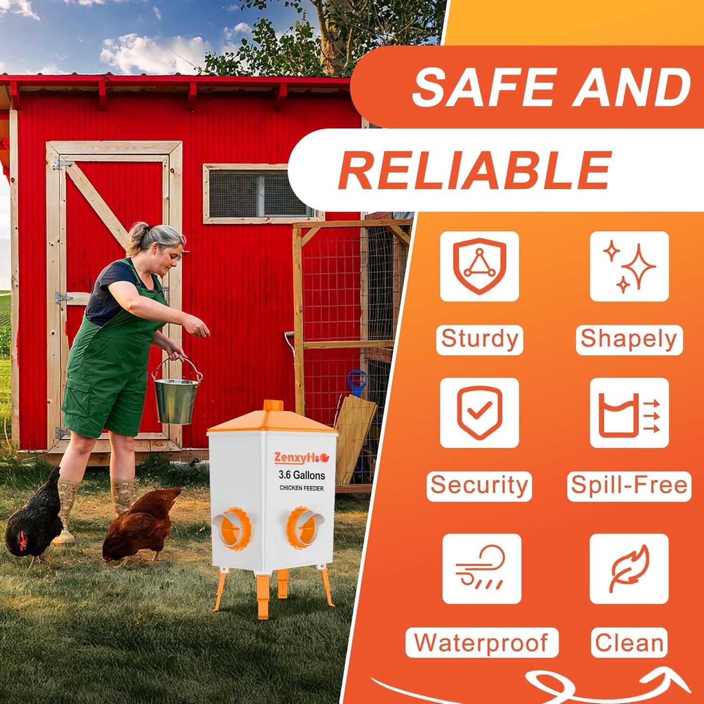 6 ZenxyHoC DIY Chicken Feeders No Waste, Ports Poultry Feeder with Hole Saw for Buckets Troughs Orange