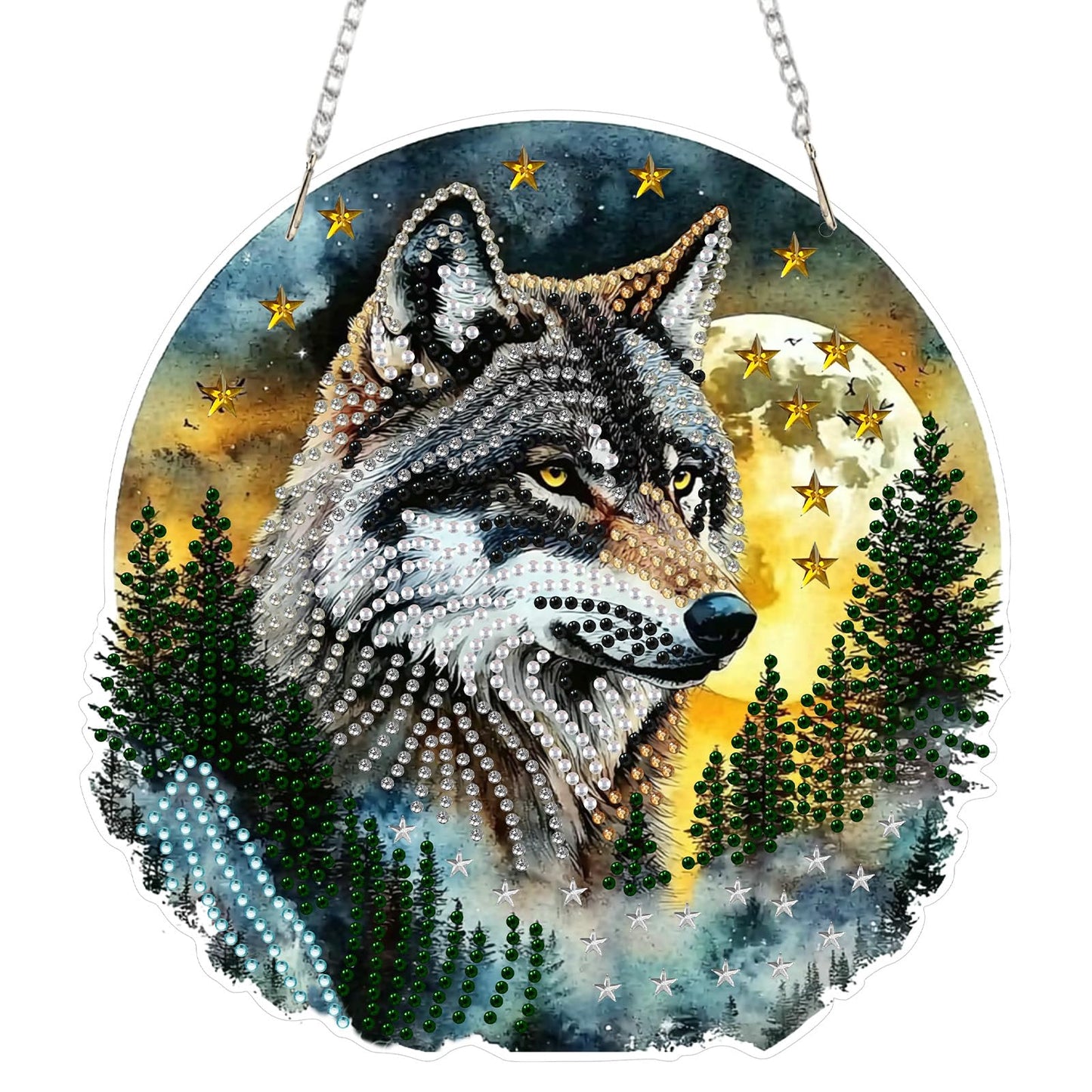SENQAO Hanging Diamond Art Painting Kits for Adults Beginners, 5D Special Shape Diamond Art Kits, Wolf Crystal Rhinestones Diamond Gem Art Painting for Home Garden Wall Decor