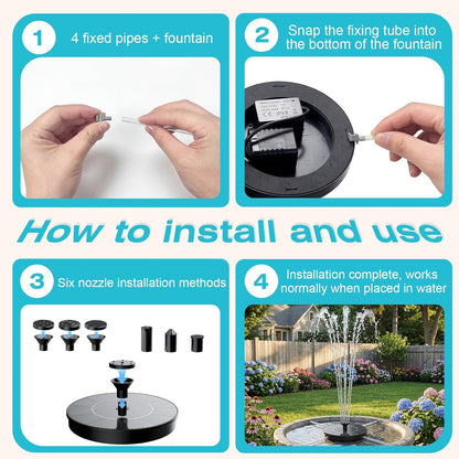 AMZtime Solar Fountain - Mini Solar Powered Water Pump for Bird Bath, Garden, Pond & Pool