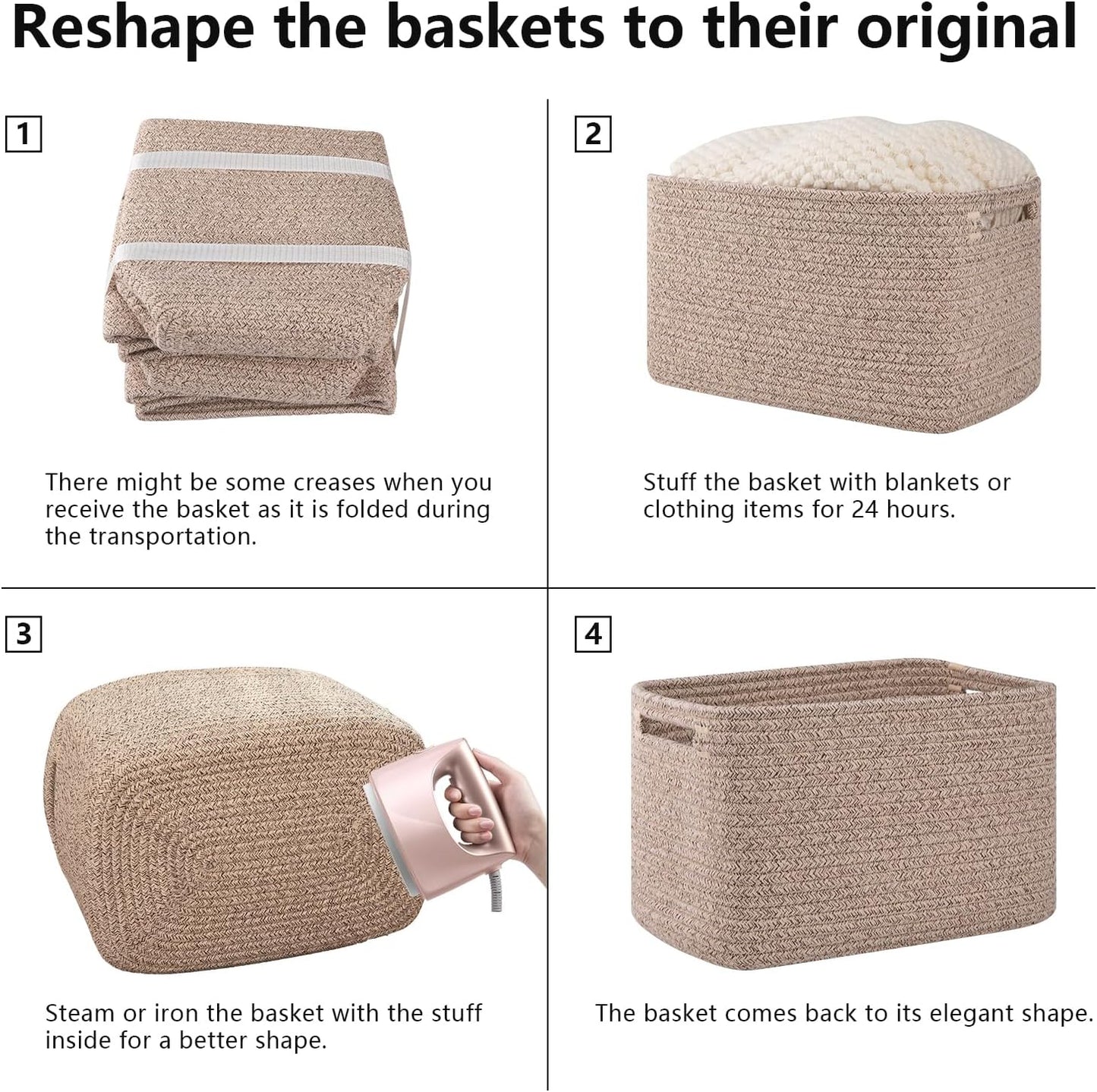 OIAHOMY Storage Baskets - 4 Pack Woven Cube Organizers with Handles | 16''L x 12''W x 8''H, Brown