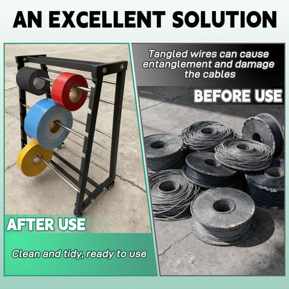 Ustinian Wire Spool Rack, Cable Organizer and Reel with Locking Wheels,Equipped with an adjustable spindle rod, For Electrical and Industrial Use, Holds up to 12 spool rods, 400 pound weight capacity