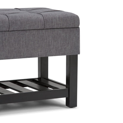 SIMPLIHOME Saxon Storage Ottoman Bench - 43 inch Wide Upholstered Linen Look Fabric Rectangle Storage Ottoman in Slate Grey, Transitional Bench for Bedroom with Tufted Lift-Top and Open Bottom Shelf
