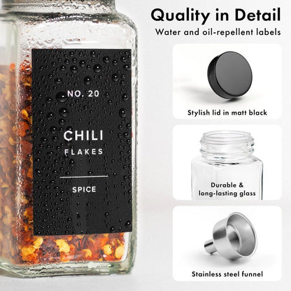 EDELHAUS Glass Spice Jars and Black Stainless Steel Lids (12 x 4oz) Spice Containers with Shaker Inserts - Add-On Pack Without Labels or Accessories