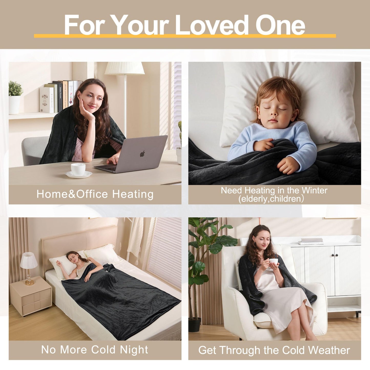 Gintao Electric Heated Blanket Throw,Double Flannel Electric Throw with 3 Heating Levels,ETL&FCC Certified, 4H Auto Off Overheat Protection,Heating Blanket for Home Office,Gifts,50"x60",Gray