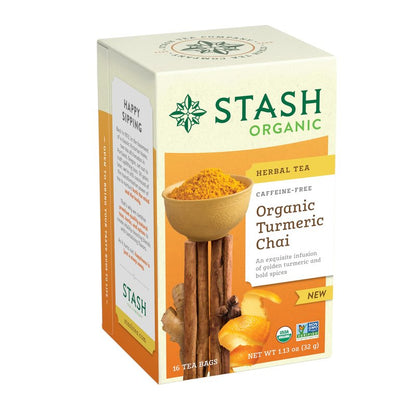 Stash Tea Organic Turmeric Chai, Caffeine-Free, Non-GMO Project Verified, Serve Hot or Iced, 96 Tea Bags, 16 count (6 pack)