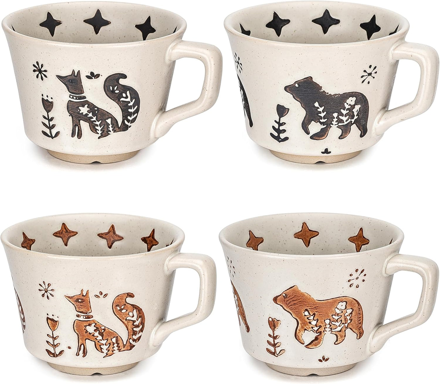 11 oz (Set 4, Ceramic Coffee Mug, Small Novelty Unique Teacup with Handle, Stoneware Cup for Tea Mocha Latte Cappuccino