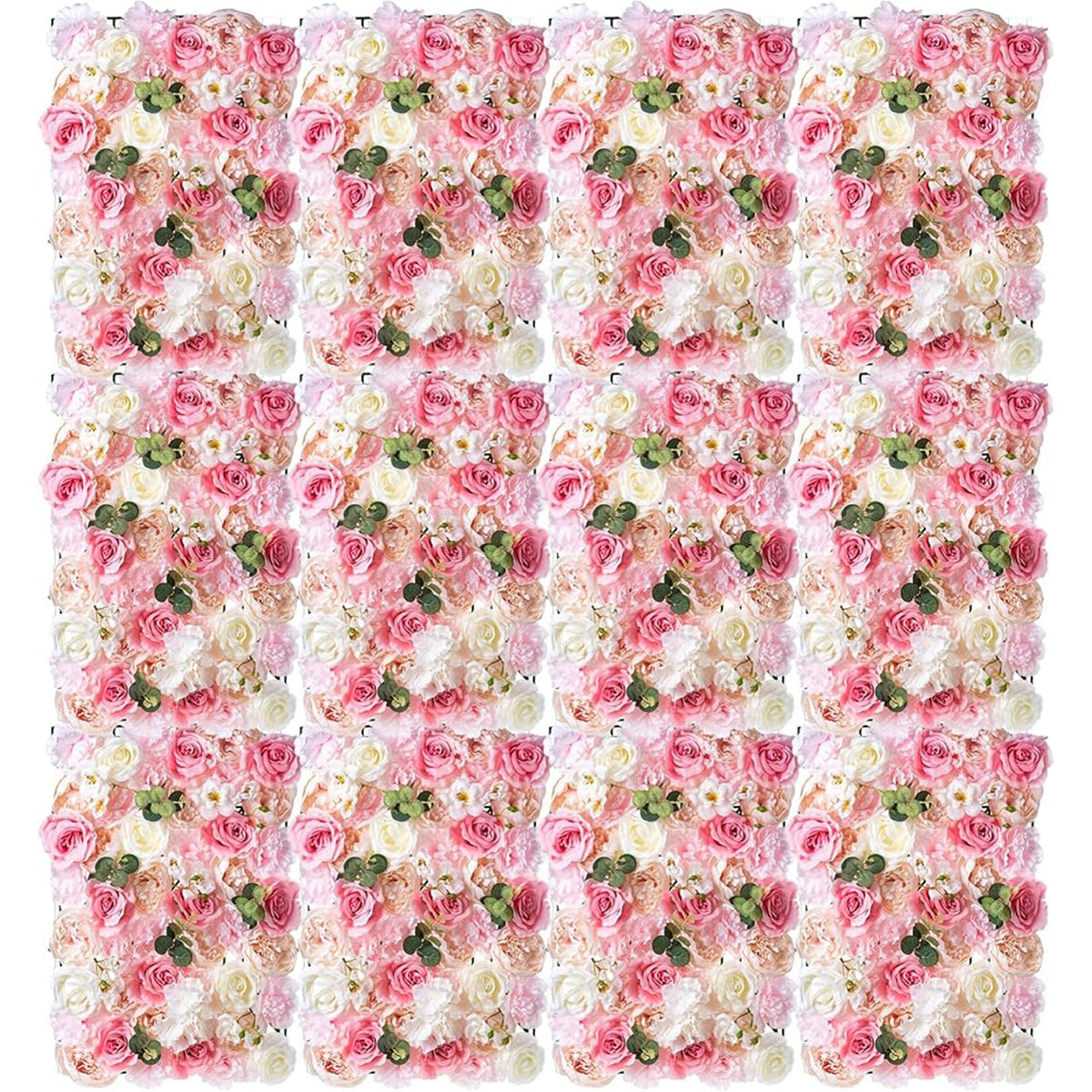 GOUZIBHD Flower Wall Panel, Fake Silk Flower Backdrop, Artificial Flower Wall Mat for Wedding Party Bridal Baby Shower Living Room Decor, 16 X 24 in Silk Rose Wall(Size:12PCS)
