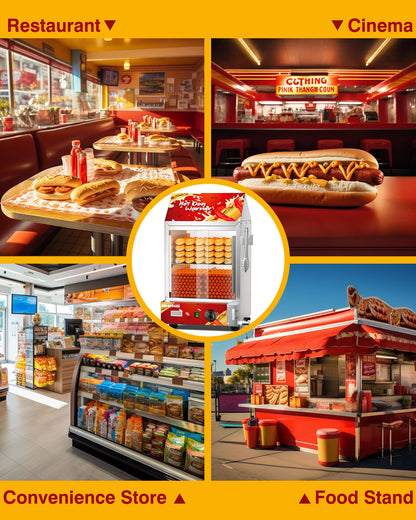 WantJoin Hot Dog Steamer - 28.8QT Commercial Electric Hot Dog Steamer with Bun Warmer, Glass Sliding Door Steaming Machine for 175 Hot Dogs and 40 Buns Adjustable Temperature Red