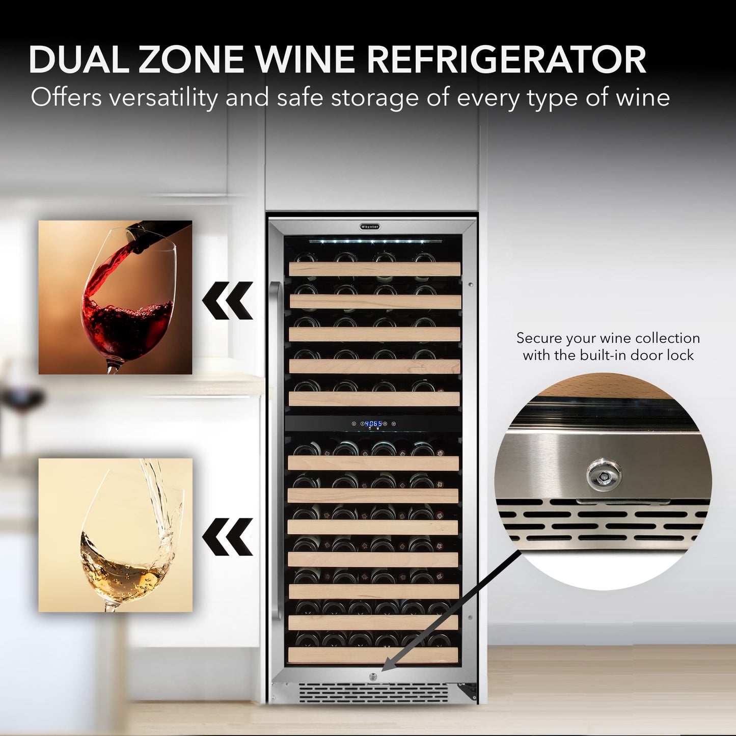 Whynter BWR-0922DZ 92 Built-in or Freestanding Stainless Steel Dual Zone Compressor Large Capacity Wine Refrigerator Rack for Open Bottles and LED Display, Dark Grey