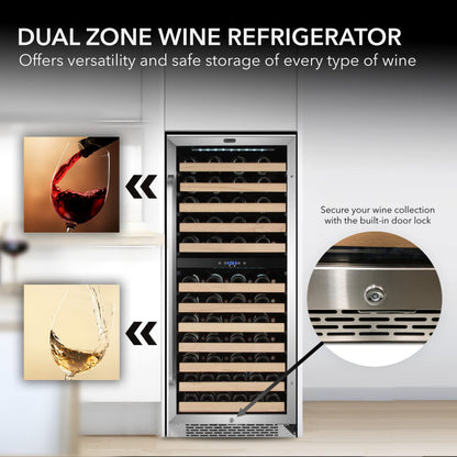 Whynter BWR-0922DZ 92 Built-in or Freestanding Stainless Steel Dual Zone Compressor Large Capacity Wine Refrigerator Rack for Open Bottles and LED Display, Dark Grey