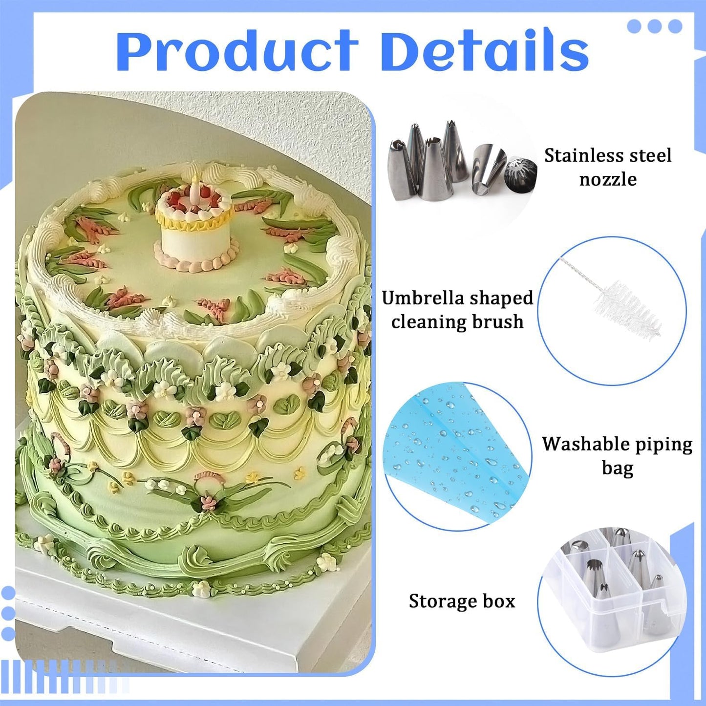 LLMSIX 49pcs Piping Bags and Tips with Storage Case Set, 36 Stainless Steel Piping Tips, Reusable Pastry Bags, Scrapers and Storage Case, Frosting Tip for Cupcakes Cakes Cookies Decoration DIY Baking