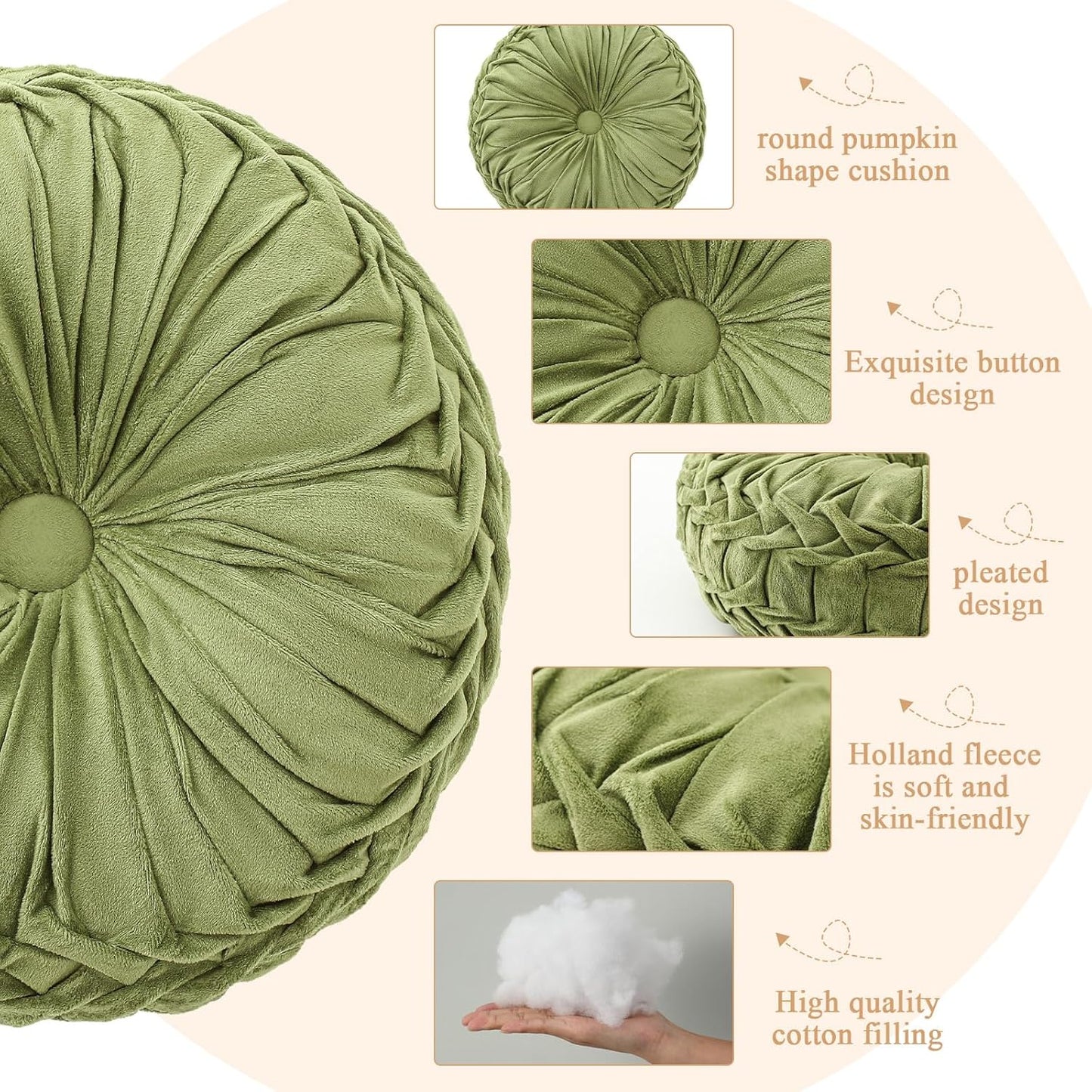 2 15'' Drydiet Pcs Round Throw Velvet Pillows Decorative Pleated Throw Pillows Diameter Accent Pumpkin Boho Chair